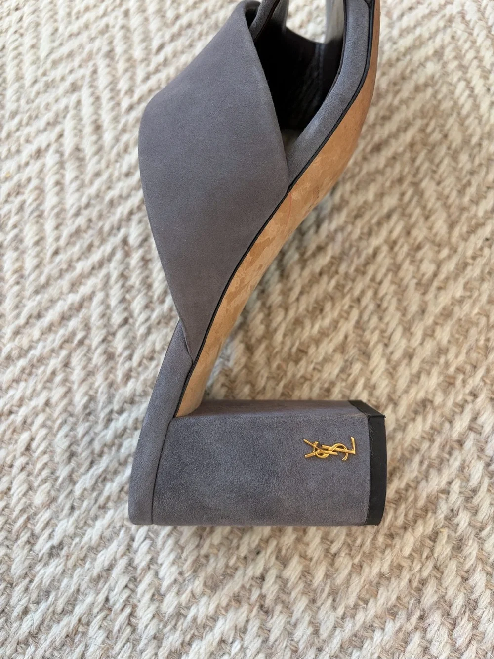 Like New! Saint Laurent Gray Suede Crisscross Mules | Size 40 - Picture 5 of 5